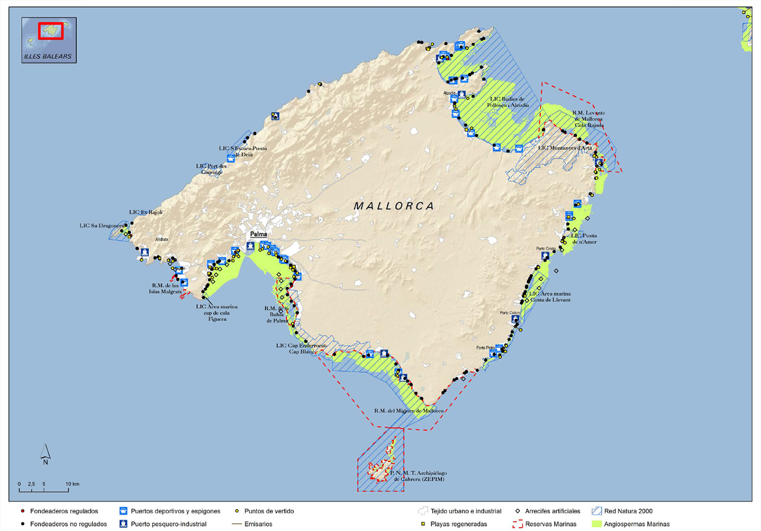 Distribución de las praderas marinas en el litoral de Mallorca