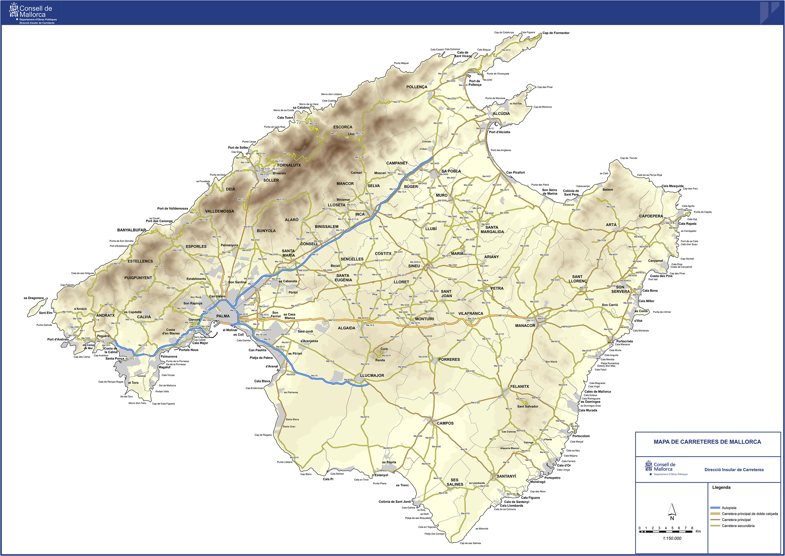Mapa de carreteras de Mallorca